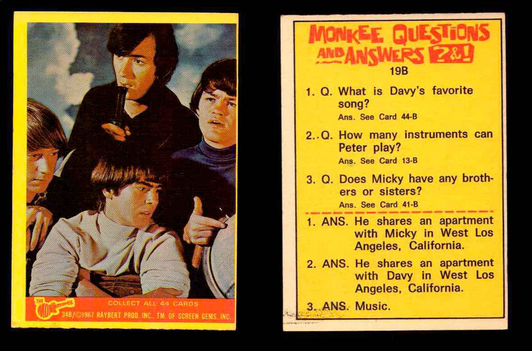 The Monkees Series B TV Show 1967 Vintage Trading Cards You Pick Singles #1B-44B #34  - TvMovieCards.com