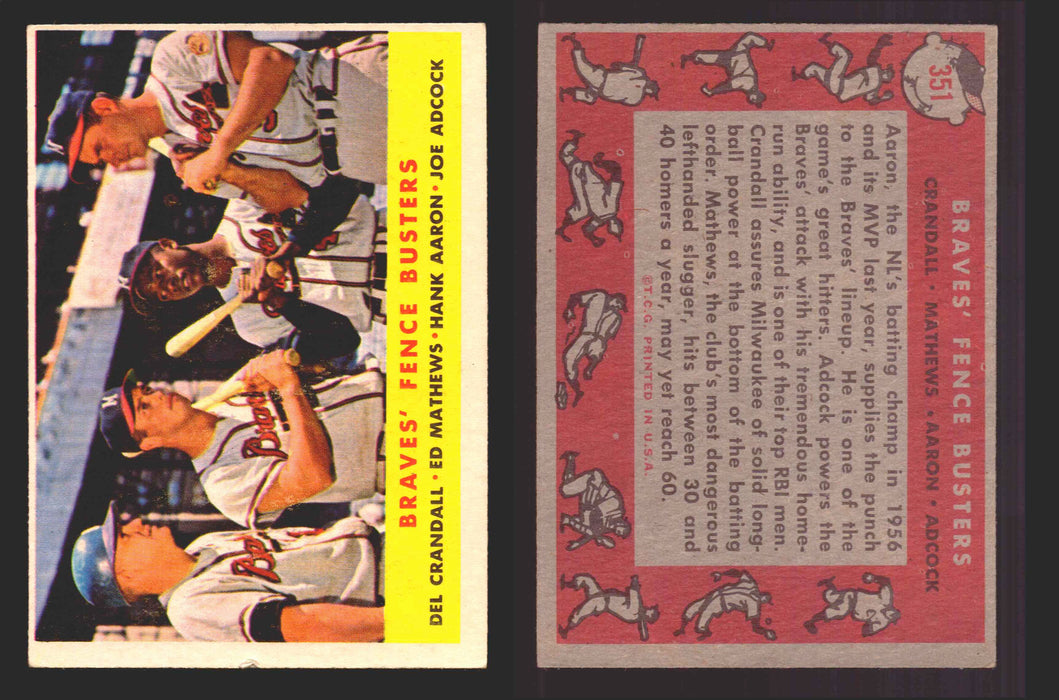 1958 Topps Baseball Trading Card You Pick Single Cards #1 - 495 EX/NM #	351	Del Crandall / Ed Mathews/ Hank Aaron / Joe Adcock  - TvMovieCards.com