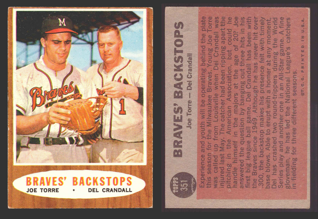 1962 Topps Baseball Trading Card You Pick Singles #300-#399 VG/EX #	351 Braves' Backstops - Torre / Crandall  - TvMovieCards.com