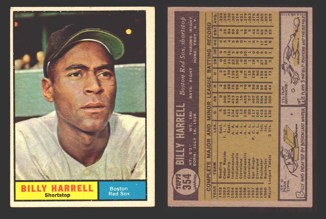 1961 Topps Baseball Trading Card You Pick Singles #300-#399 VG/EX #	354 Billy Harrell - Boston Red Sox  - TvMovieCards.com