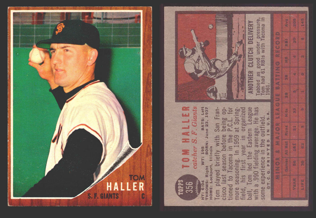 1962 Topps Baseball Trading Card You Pick Singles #300-#399 VG/EX #	356 Tom Haller - San Francisco Giants RC  - TvMovieCards.com