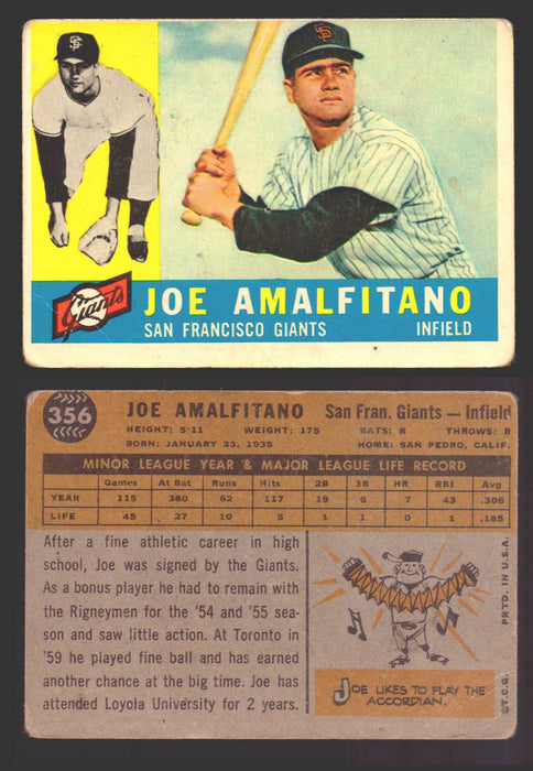 1960 Topps Baseball Trading Card You Pick Singles #250-#572 VG/EX 356 - Joe Amalfitano (creased)  - TvMovieCards.com