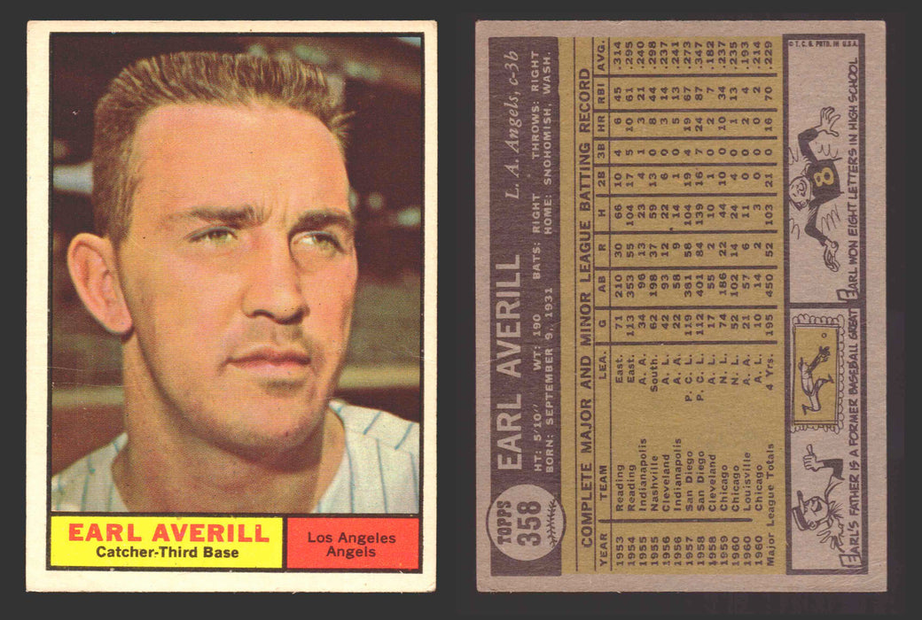 1961 Topps Baseball Trading Card You Pick Singles #300-#399 VG/EX #	358 Earl Averill Jr. - Los Angeles Angels  - TvMovieCards.com