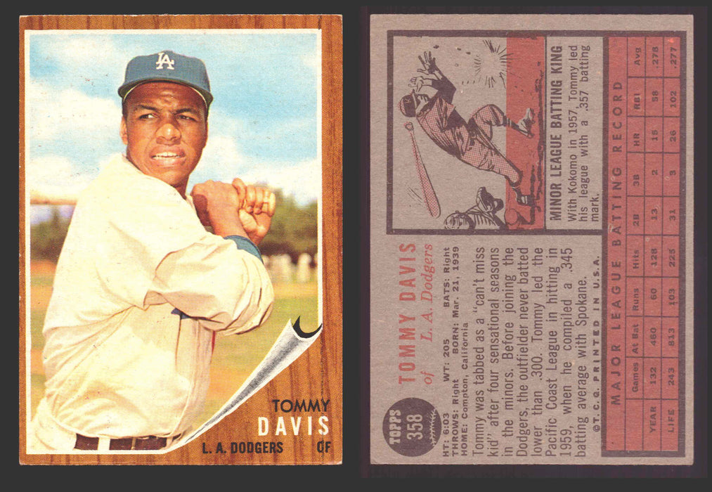 1962 Topps Baseball Trading Card You Pick Singles #300-#399 VG/EX #	358 Tommy Davis - Los Angeles Dodgers  - TvMovieCards.com