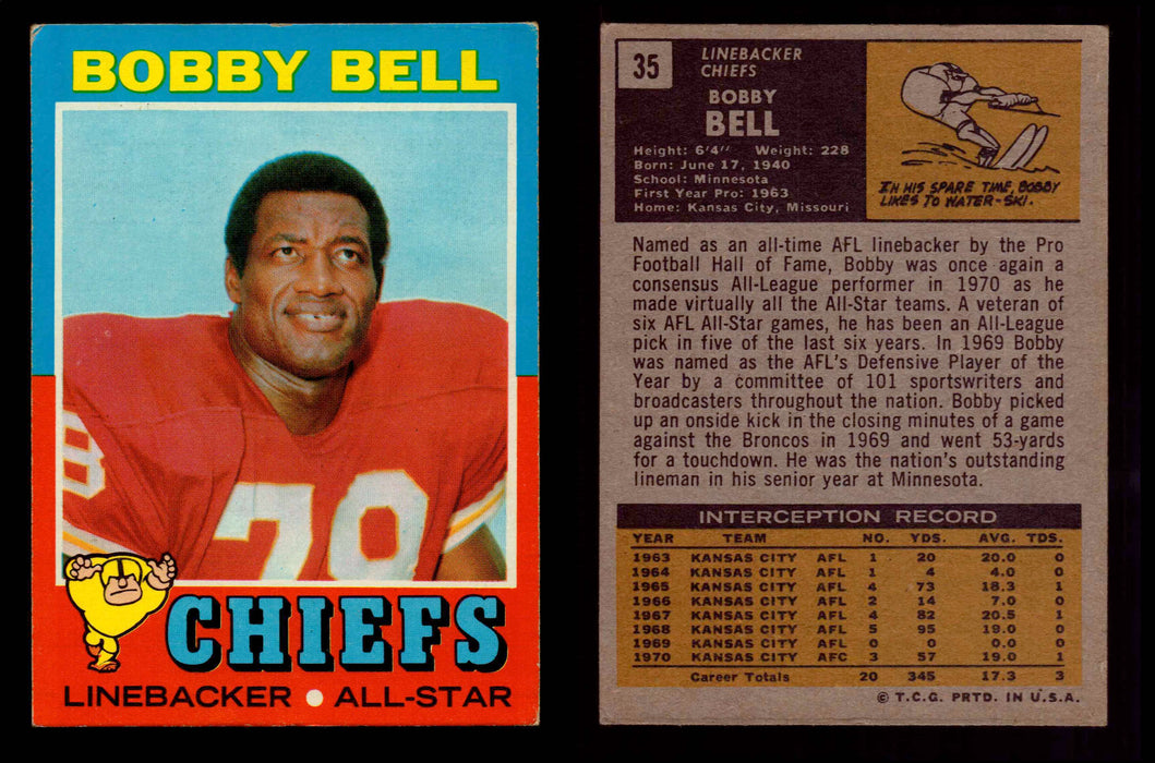 1971 Topps Football Trading Card You Pick Singles #1-#263 G/VG/EX #	35	Bobby Bell (HOF)  - TvMovieCards.com