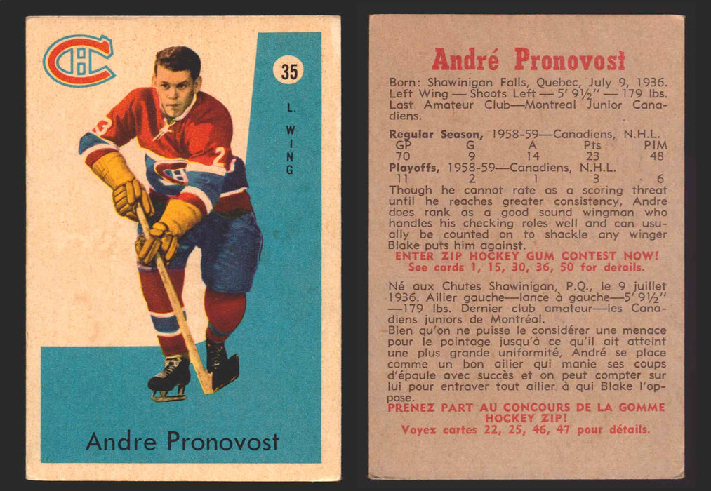 1959-60 Parkhurst Hockey NHL Trading Card You Pick Single Cards #1 - 50 NM/VG #35 Andre Pronovost  - TvMovieCards.com