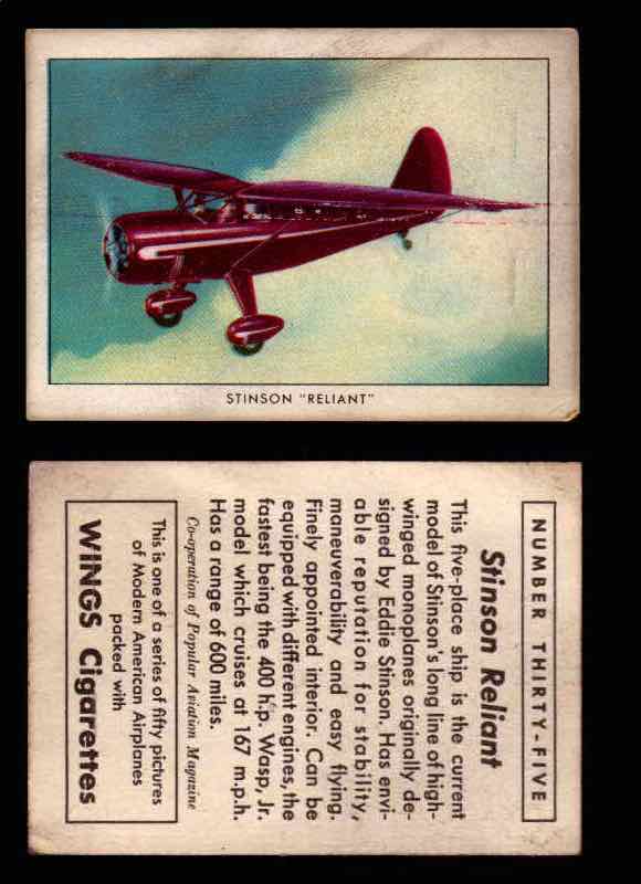 1940 Modern American Airplanes Series 1 Vintage Trading Cards Pick Singles #1-50 35 Stinson "Reliant"  - TvMovieCards.com