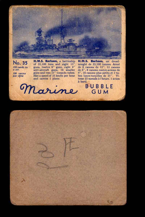 1944 Marine Bubble Gum World Wide V403-1 Vintage Trading Card #1-120 Singles #35 H.M.S. Barham  - TvMovieCards.com