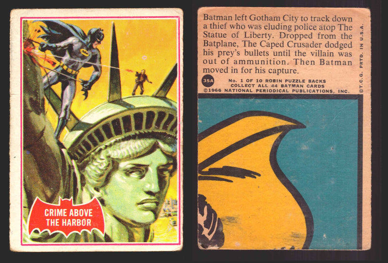 1966 Batman Series A (Red Bat) Vintage Trading Card You Pick Singles #1A-44A #35 Creased  - TvMovieCards.com