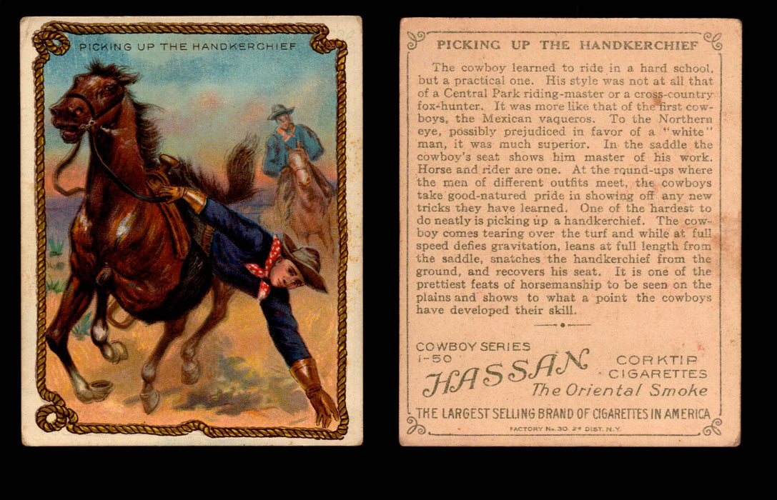 1909 T53 Hassan Cigarettes Cowboy Series #1-50 Trading Cards Singles #35 Picking Up The Handkerchief  - TvMovieCards.com