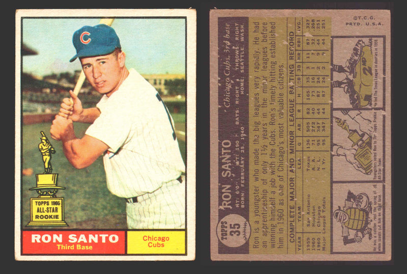 1961 Topps Baseball Trading Card You Pick Singles #1-#99 VG/EX #	35 Ron Santo - Chicago Cubs RC  - TvMovieCards.com