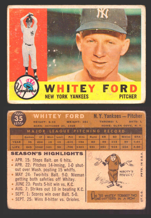 1960 Topps Baseball Trading Card You Pick Singles #1-#250 VG/EX 35 - Whitey Ford  - TvMovieCards.com