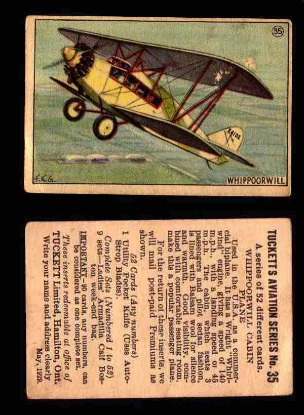 1929 Tucketts Aviation Series 1 Vintage Trading Cards You Pick Singles #1-52 #35 Whippoorwill Cabin Plane  - TvMovieCards.com