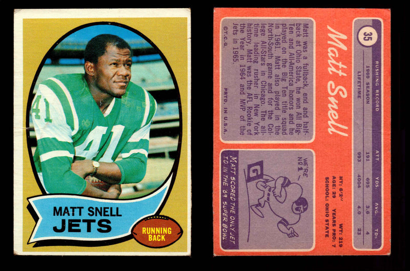 1970 Topps Football Trading Card You Pick Singles #1-#263 G/VG/EX #	35	Matt Snell (creased)  - TvMovieCards.com