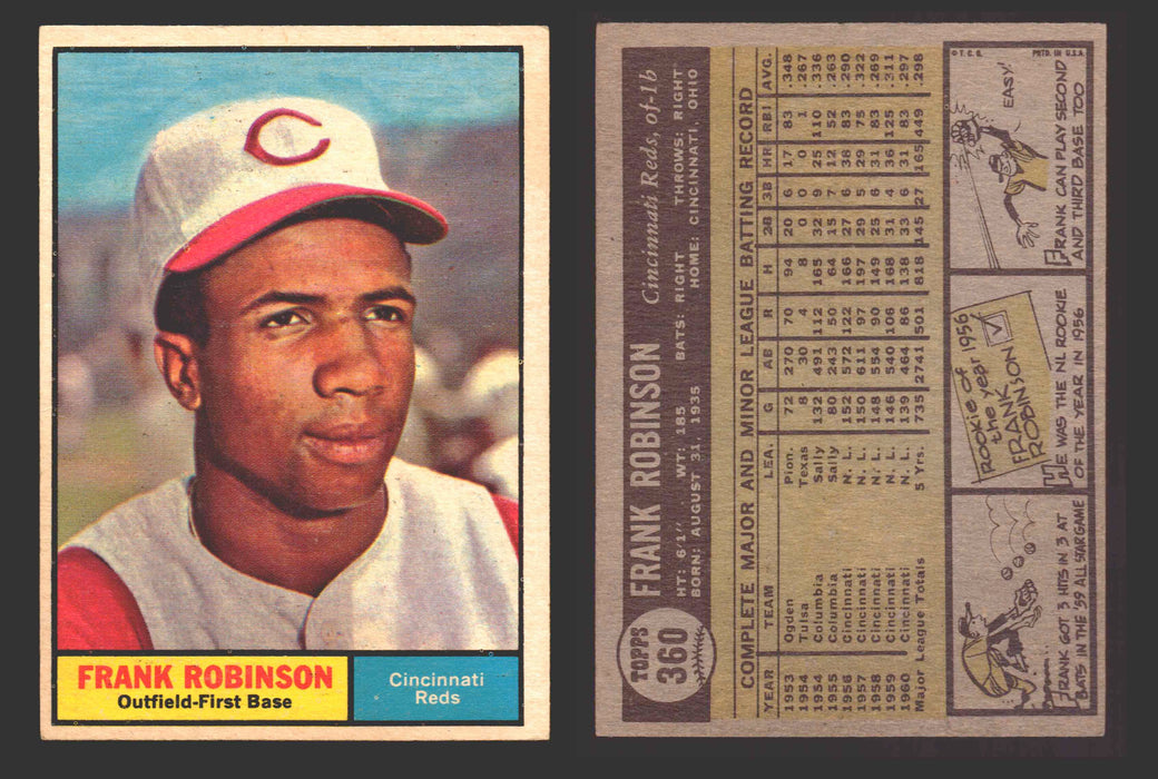 1961 Topps Baseball Trading Card You Pick Singles #300-#399 VG/EX #	360 Frank Robinson - Cincinnati Reds  - TvMovieCards.com