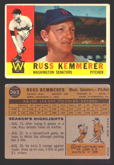 1960 Topps Baseball Trading Card You Pick Singles #250-#572 VG/EX 362 - Russ Kemmerer  - TvMovieCards.com