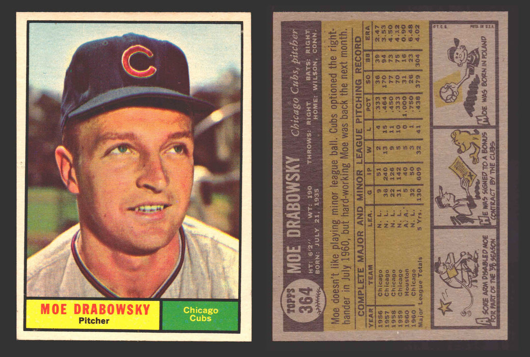 1961 Topps Baseball Trading Card You Pick Singles #300-#399 VG/EX #	364 Moe Drabowsky - Chicago Cubs  - TvMovieCards.com