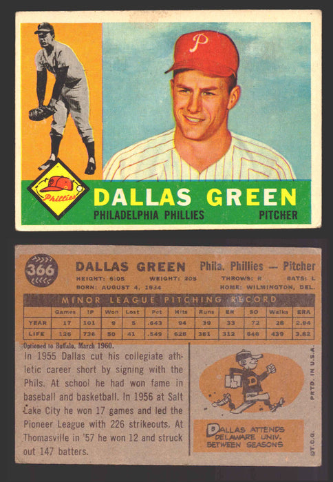 1960 Topps Baseball Trading Card You Pick Singles #250-#572 VG/EX 366 - Dallas Green RC  - TvMovieCards.com