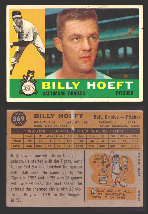 1960 Topps Baseball Trading Card You Pick Singles #250-#572 VG/EX 369 - Billy Hoeft  - TvMovieCards.com