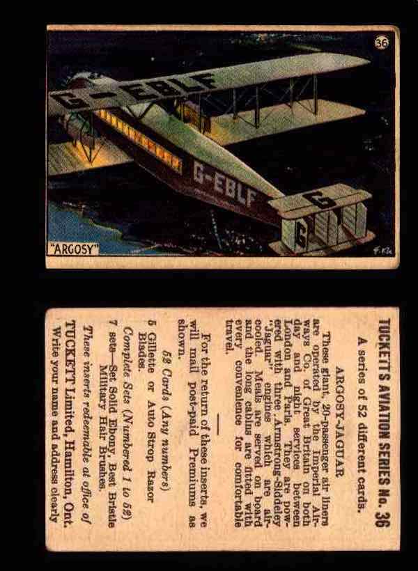1929 Tucketts Aviation Series 1 Vintage Trading Cards You Pick Singles #1-52 #36 Argosy-Jaguar  - TvMovieCards.com