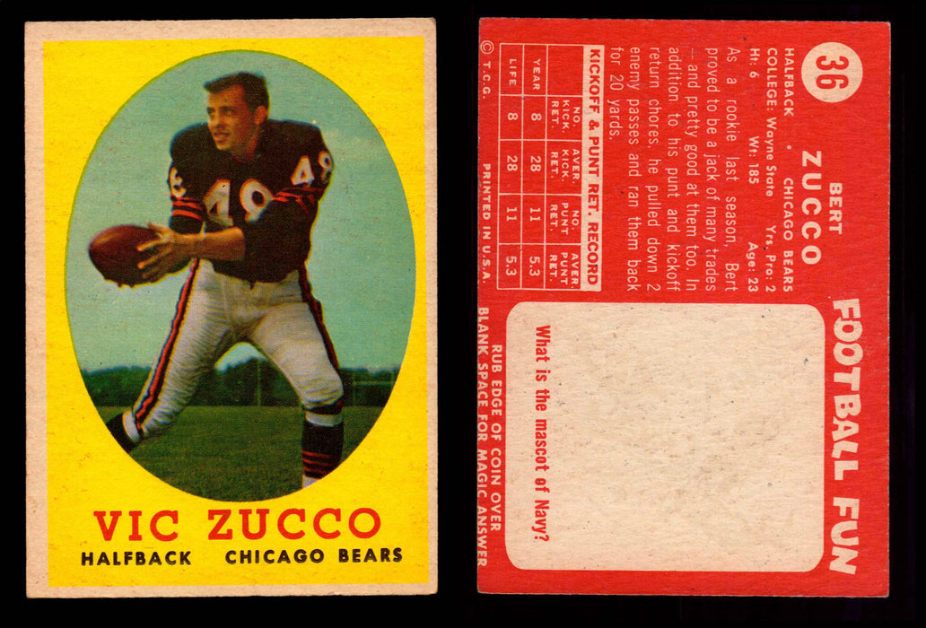 1958 Topps Football Trading Card You Pick Singles #1-#132 VG/EX #	36	Vic Zucco  - TvMovieCards.com