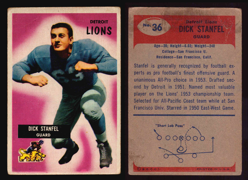 1955 Bowman Football Trading Card You Pick Singles #1-#160 VG/EX #36 Dick Stanfel (R) (HOF) (creased corner)  - TvMovieCards.com
