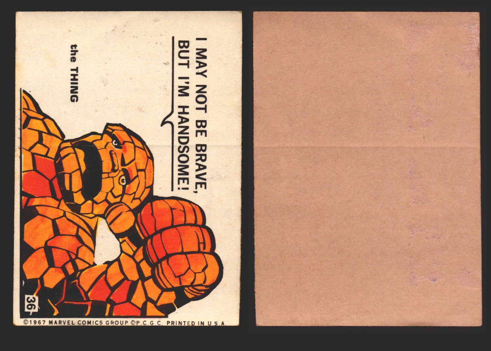 1967 Philadelphia Gum Marvel Super Hero Stickers Vintage You Pick Singles #1-55 36   The Thing - I may not be brave but I'm handsome!  - TvMovieCards.com