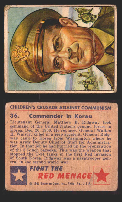 1951 Red Menace Vintage Trading Cards #1-48 You Pick Singles Bowman Gum 36   Commander in Korea  - TvMovieCards.com