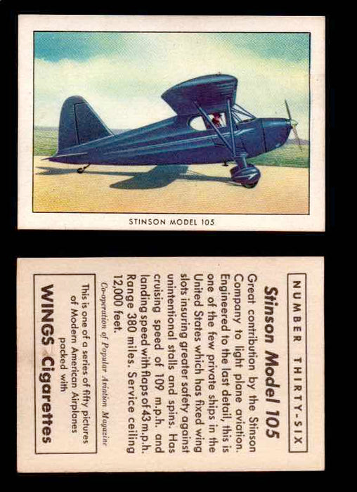1940 Modern American Airplanes Series 1 Vintage Trading Cards Pick Singles #1-50 36 Stinson Model 105  - TvMovieCards.com