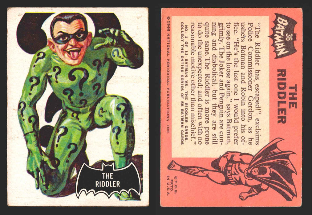 1966 Batman (Black Bat) Vintage Trading Card You Pick Singles #1-55 #	 36   The Riddler  - TvMovieCards.com