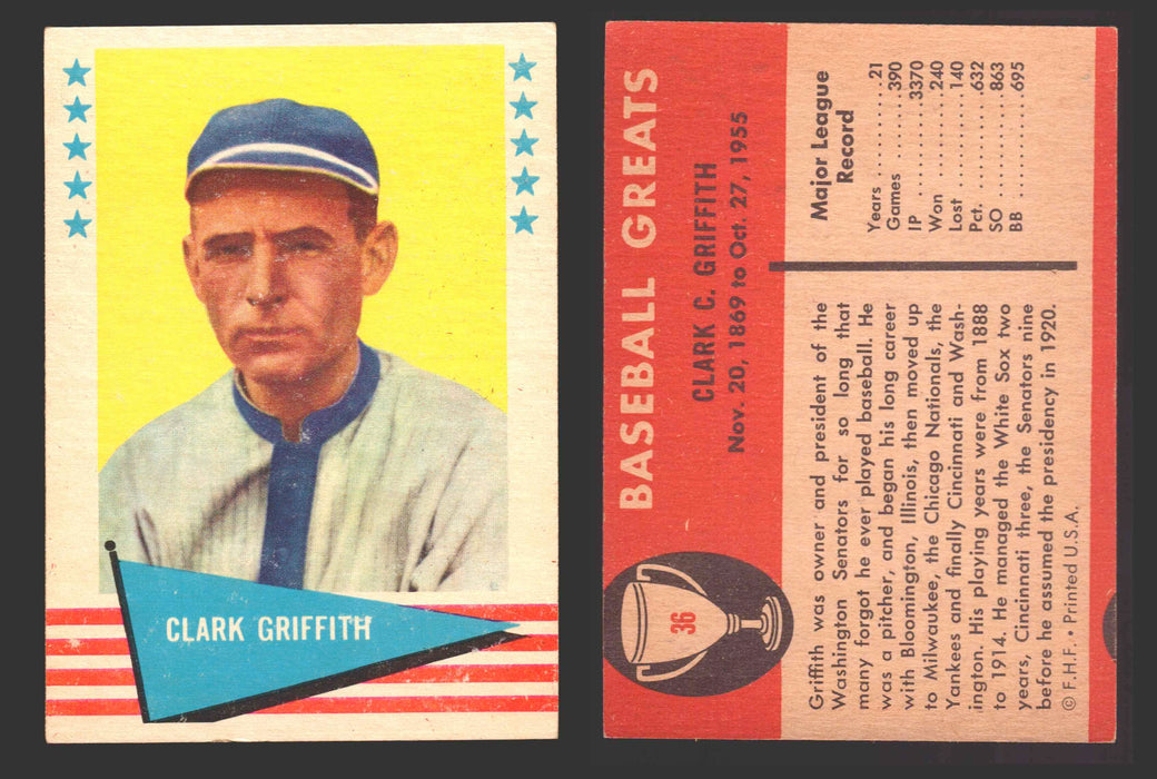 1961 Fleer Baseball Greats Trading Card You Pick Singles #1-#154 VG/EX 36 Clark Griffith  - TvMovieCards.com