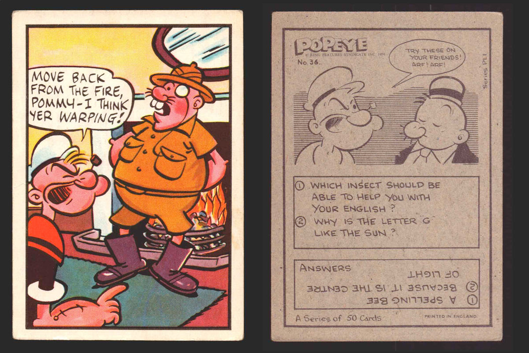 1959 Popeye Chix Confectionery Vintage Trading Card You Pick Singles #1-50 36   Move back from the fire    Pommy - I think yer warping!  - TvMovieCards.com