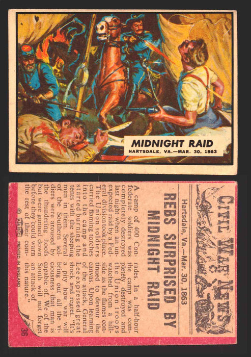Civil War News Vintage Trading Cards A&BC Gum You Pick Singles #1-88 1965 36   Midnight Raid  - TvMovieCards.com