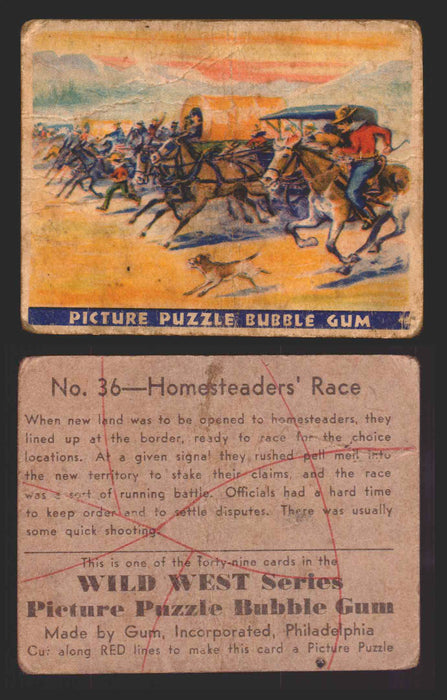 Wild West Series Vintage Trading Card You Pick Singles #1-#49 Gum Inc. 1933 36   Homesteaders' Race  - TvMovieCards.com