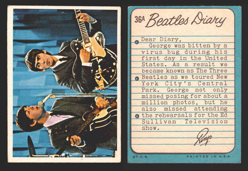 Beatles Diary Topps 1964 Vintage Trading Cards You Pick Singles #1A-#60A #	36	A  - TvMovieCards.com