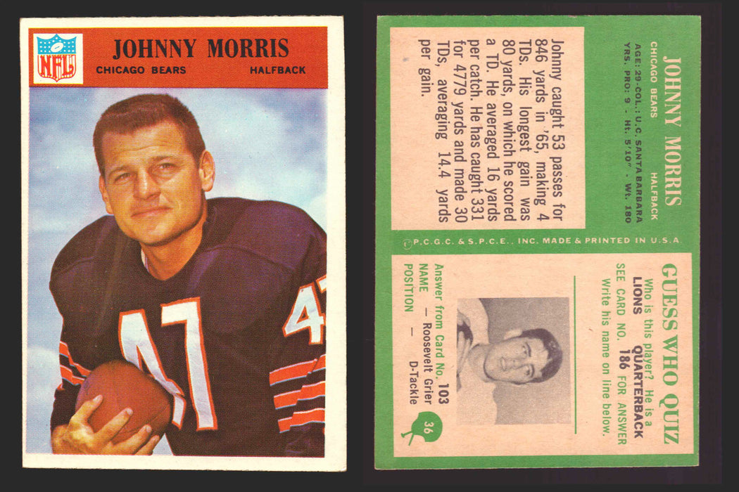1966 Philadelphia Football NFL Trading Card You Pick Singles #1-#99 VG/EX 36 Johnny Morris - Chicago Bears  - TvMovieCards.com