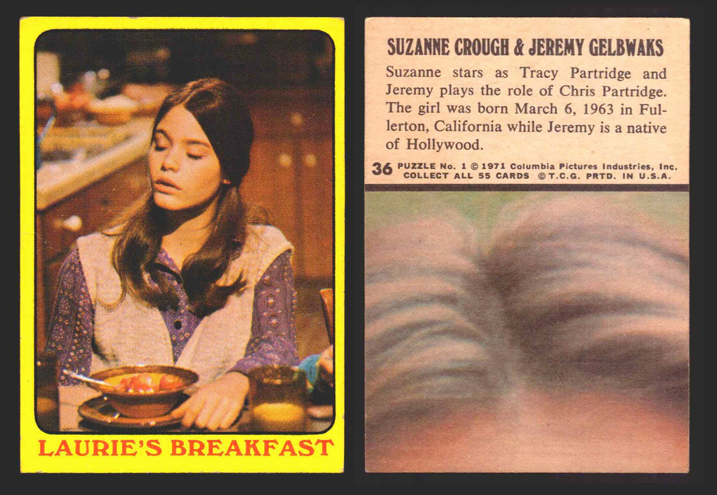 1971 The Partridge Family Series 1 Yellow You Pick Single Cards #1-55 Topps USA 36   Laurie's Breakfast  - TvMovieCards.com