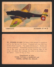 1940 Tydol Aeroplanes Flying A Gasoline You Pick Single Trading Card #1-40 #	36	Junkers JU 86K  - TvMovieCards.com