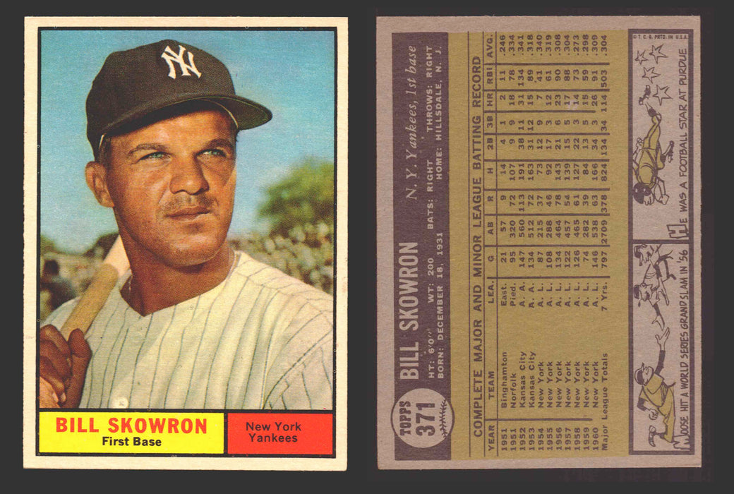 1961 Topps Baseball Trading Card You Pick Singles #300-#399 VG/EX #	371 Bill Skowron - New York Yankees SP  - TvMovieCards.com