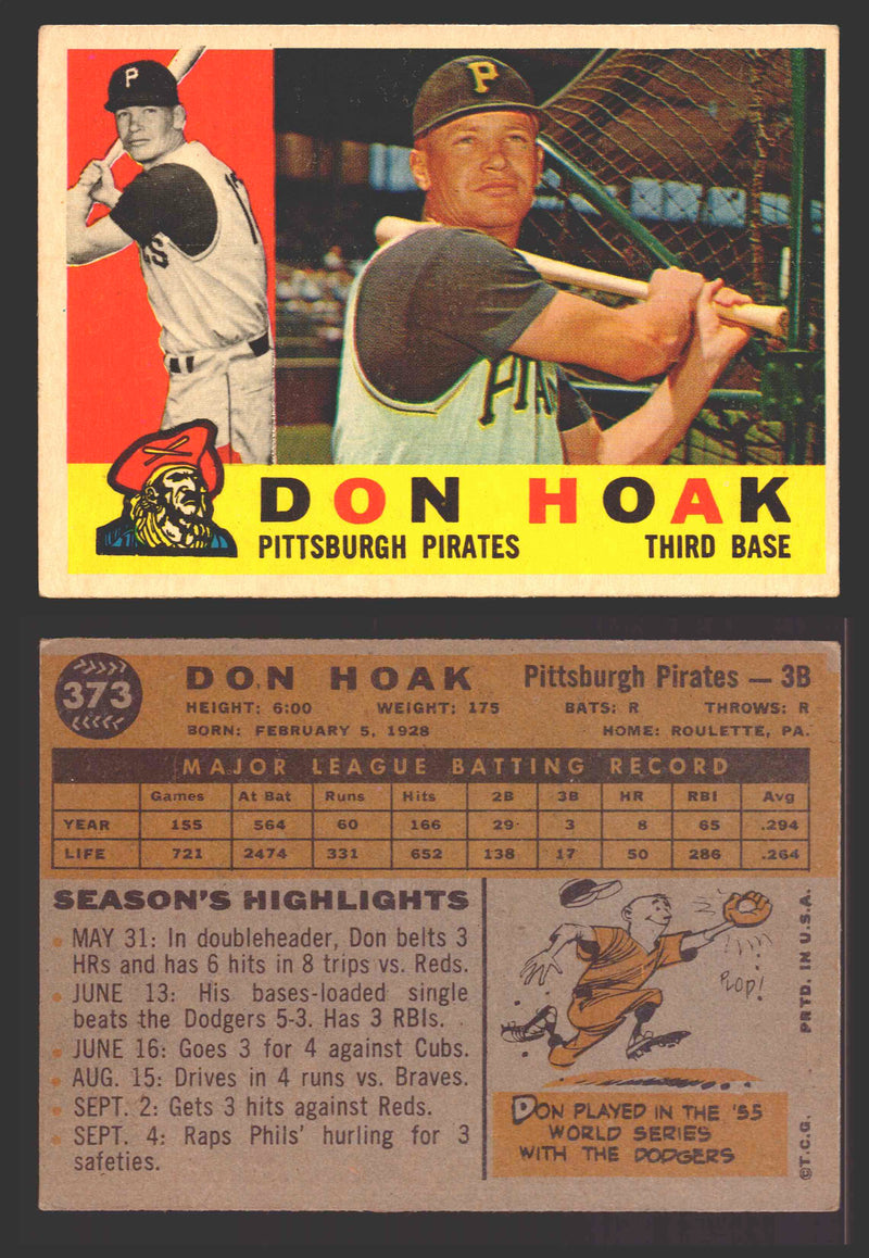 1960 Topps Baseball Trading Card You Pick Singles #250-#572 VG/EX 373 - Don Hoak  - TvMovieCards.com