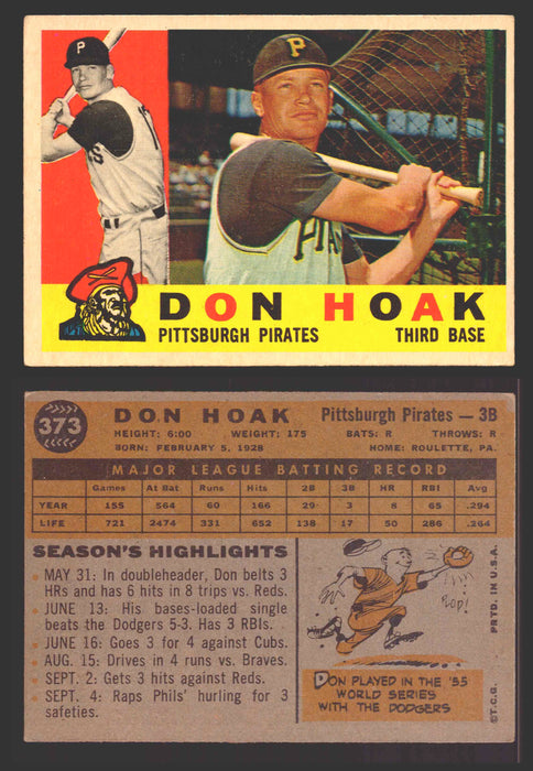 1960 Topps Baseball Trading Card You Pick Singles #250-#572 VG/EX 373 - Don Hoak  - TvMovieCards.com