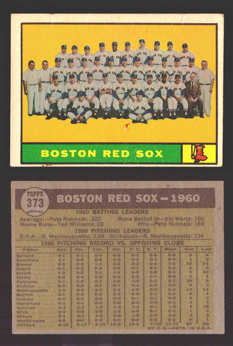 1961 Topps Baseball Trading Card You Pick Singles #300-#399 VG/EX #	373 Boston Red Sox Team  - TvMovieCards.com