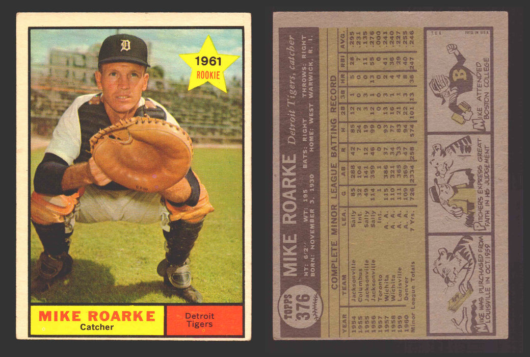 1961 Topps Baseball Trading Card You Pick Singles #300-#399 VG/EX #	376 Mike Roarke - Detroit Tigers RC  - TvMovieCards.com