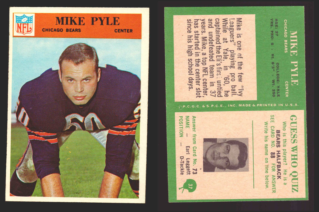 1966 Philadelphia Football NFL Trading Card You Pick Singles #1-#99 VG/EX 37 Mike Pyle - Chicago Bears  - TvMovieCards.com