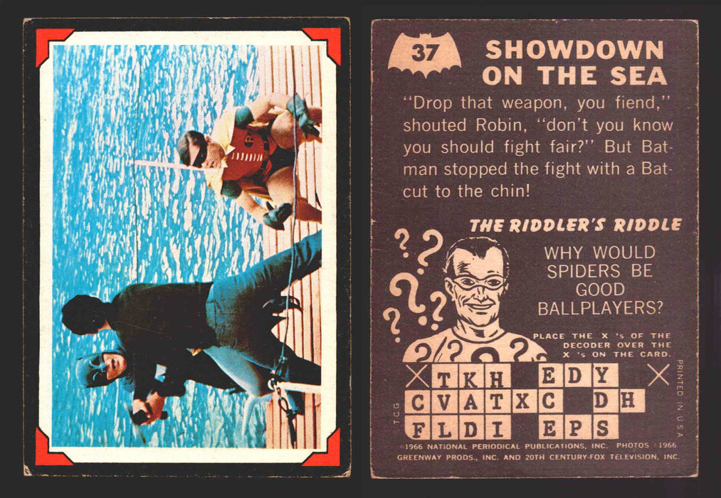 Batman Riddler Back Vintage Trading Card You Pick Singles #1-#38 Topps 1966 #	 37   Showdown on the Sea  - TvMovieCards.com