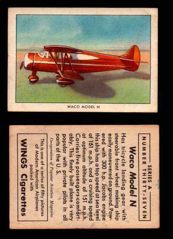 1940 Modern American Airplanes Series A Vintage Trading Cards Pick Singles #1-50 37 Waco Model N  - TvMovieCards.com