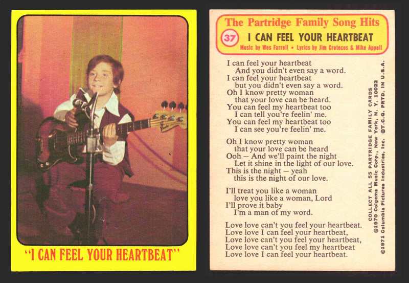 1971 The Partridge Family Series 1 Yellow You Pick Single Cards #1-55 Topps USA 37   "I Can Feel Your Heartbeat”  - TvMovieCards.com