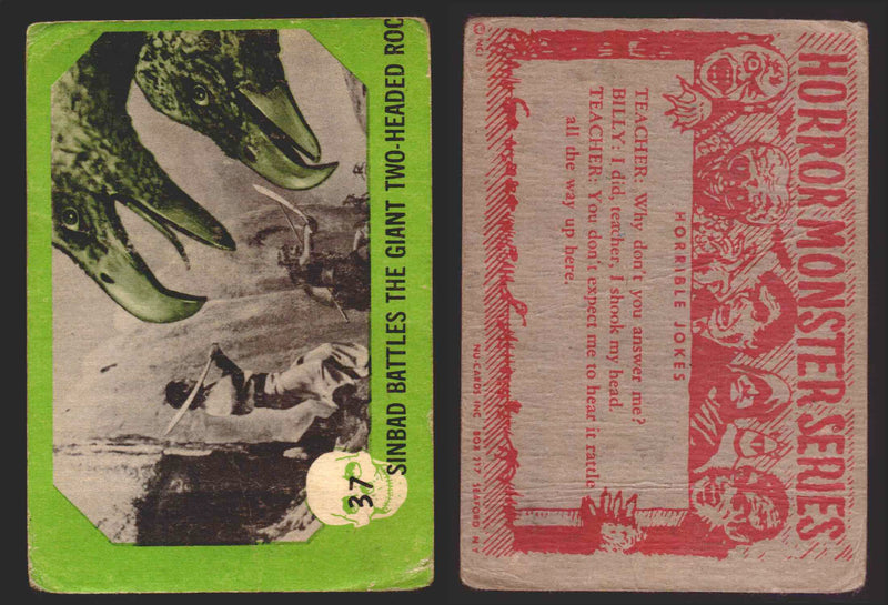 1961 Horror Monsters Series 1 Green Trading Card You Pick Singles #1-66 NuCard #	 37   Sinbad Battles The Giant Two-Headed Roc  - TvMovieCards.com