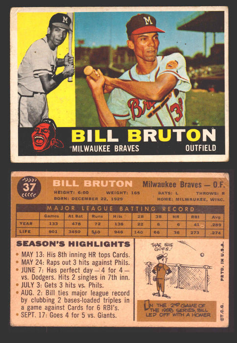 1960 Topps Baseball Trading Card You Pick Singles #1-#250 VG/EX 37 - Bill Bruton  - TvMovieCards.com