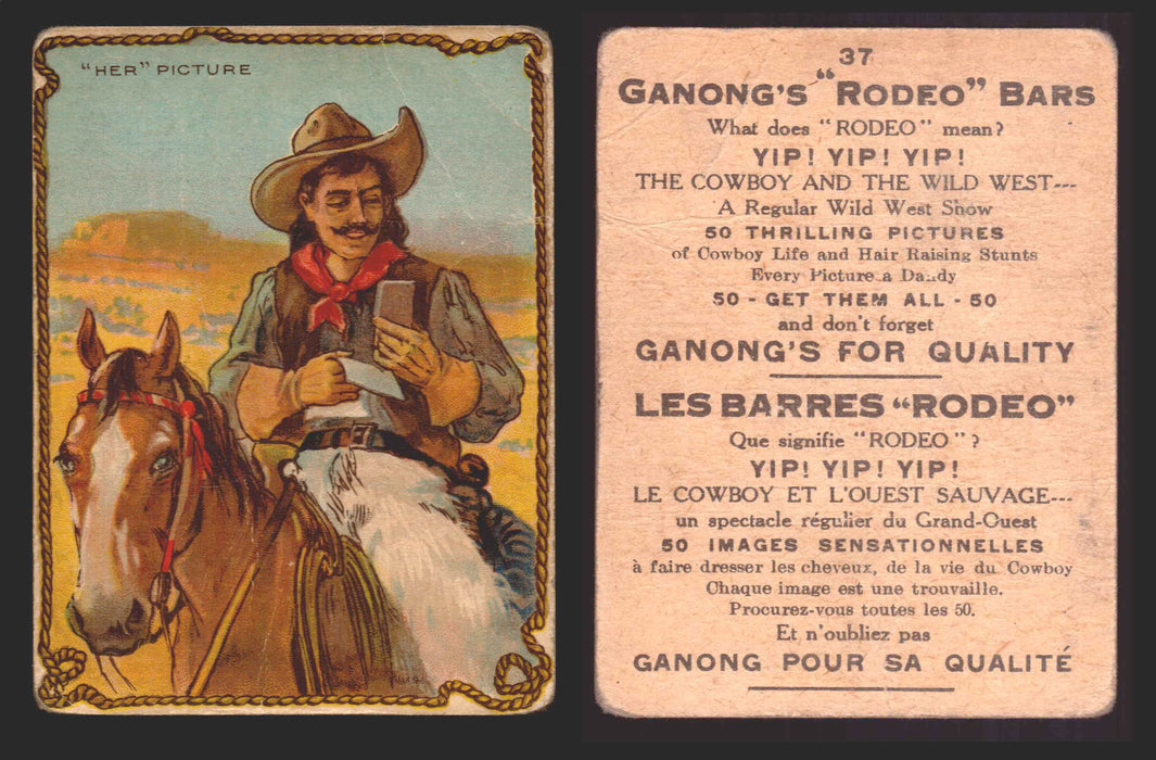 1930 Ganong "Rodeo" Bars V155 Cowboy Series #1-50 Trading Cards Singles #37 "Her" Picture  - TvMovieCards.com